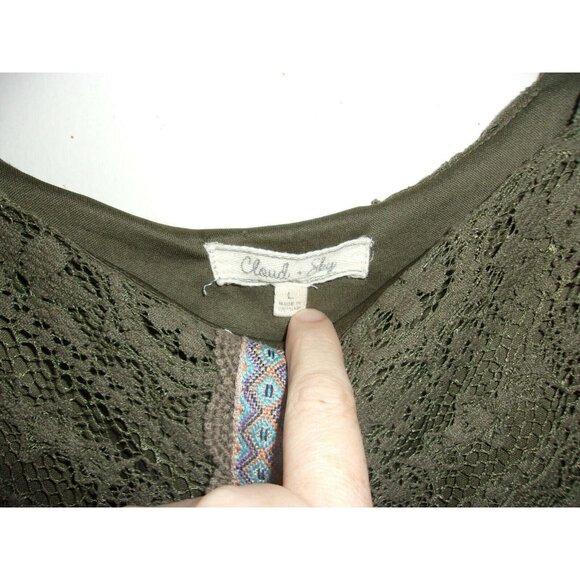 Cloud Sky Brown Lace Overlay Lined Aztec Asymmetrical Tank Top L - Picture 3 of 4